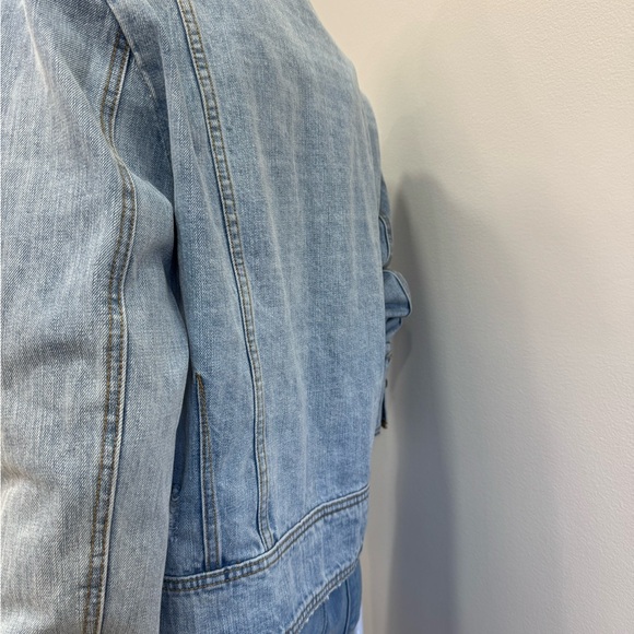 Free People Double-Breasted Military Moto Light Blue Denim Jean Jacket Band - Picture 8 of 9